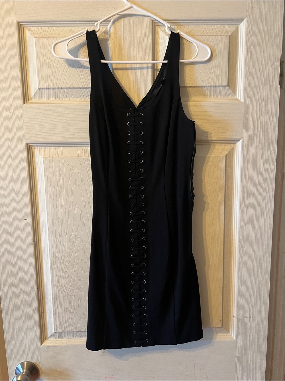 Guess Black Lace-Up V-Neck Mini Dress